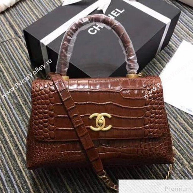 Chanel Crocodile Embossed Leather Flap Top Handle Bag A93050 Cofffee 2019 (XINX-9050902)