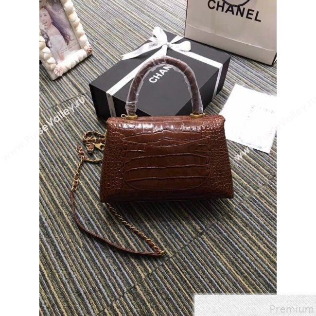 Chanel Crocodile Embossed Leather Flap Top Handle Bag A93050 Cofffee 2019 (XINX-9050902)