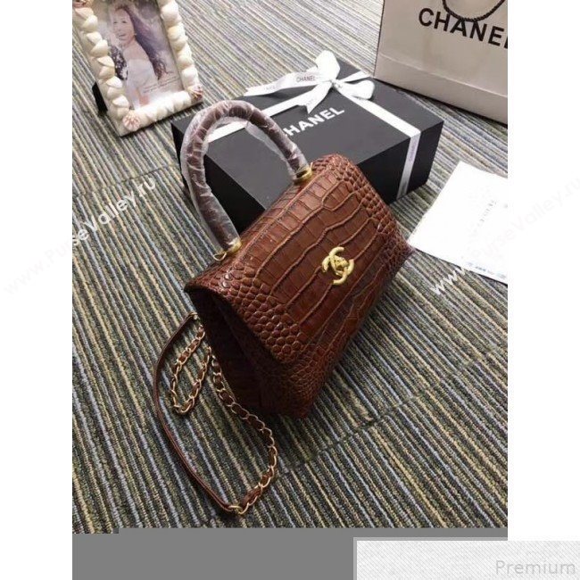 Chanel Crocodile Embossed Leather Flap Top Handle Bag A93050 Cofffee 2019 (XINX-9050902)
