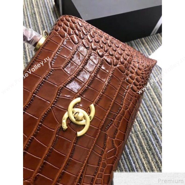 Chanel Crocodile Embossed Leather Flap Top Handle Bag A93050 Cofffee 2019 (XINX-9050902)