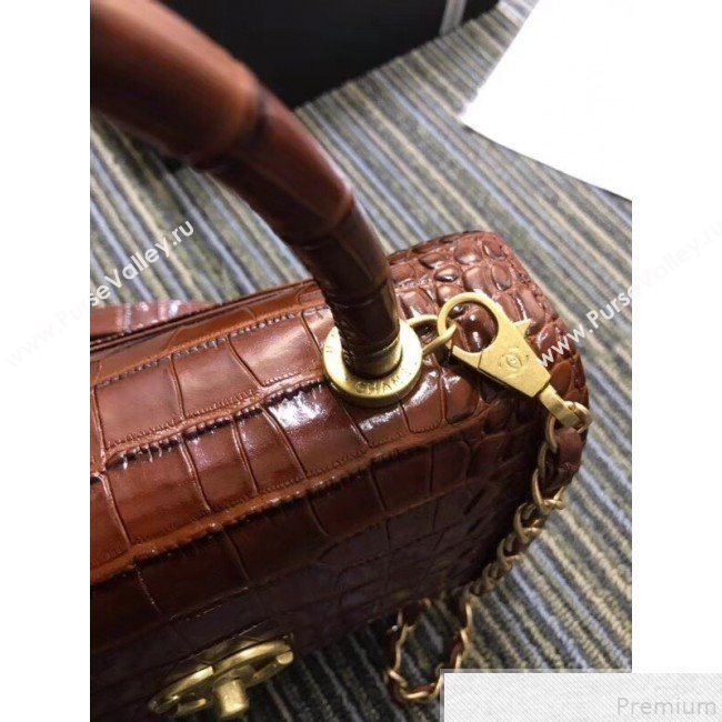 Chanel Crocodile Embossed Leather Flap Top Handle Bag A93050 Cofffee 2019 (XINX-9050902)