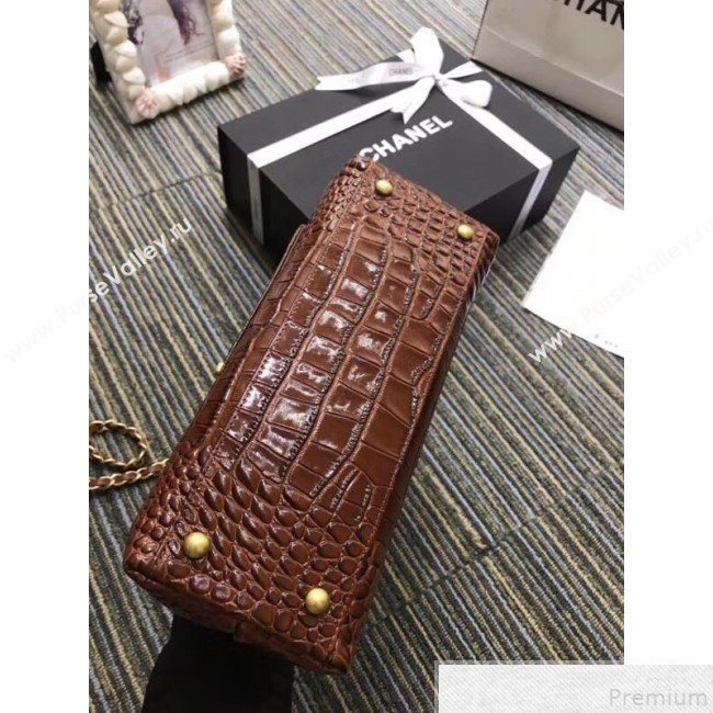 Chanel Crocodile Embossed Leather Flap Top Handle Bag A93050 Cofffee 2019 (XINX-9050902)