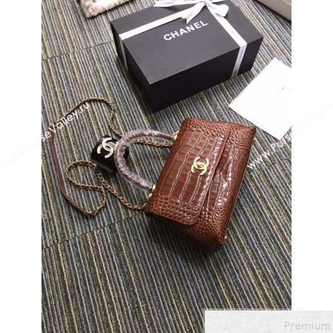 Chanel Crocodile Embossed Leather Flap Top Handle Bag A93050 Cofffee 2019 (XINX-9050902)