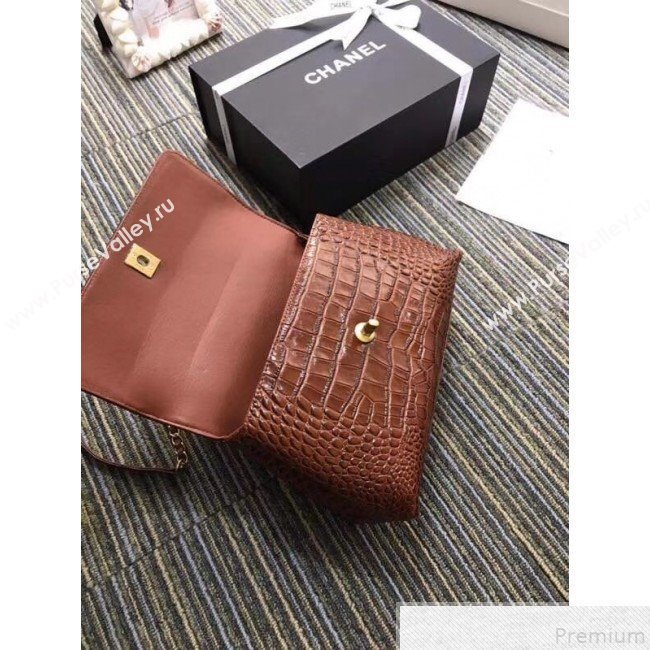 Chanel Crocodile Embossed Leather Flap Top Handle Bag A93050 Cofffee 2019 (XINX-9050902)
