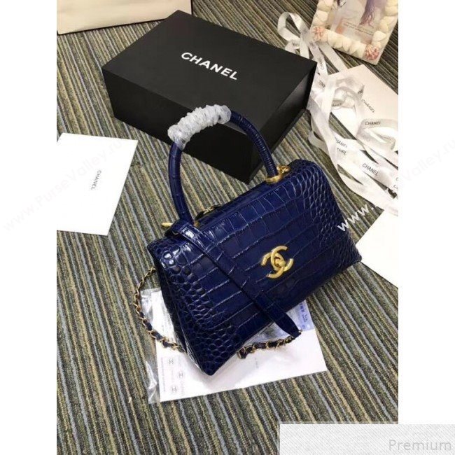 Chanel Crocodile Embossed Leather Flap Top Handle Bag A93050 Blue 2019 (XINX-9050904)