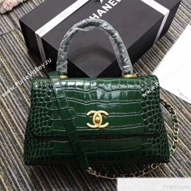 Chanel Crocodile Embossed Leather Flap Top Handle Bag A93050 Green 2019 (XINX-9050905)