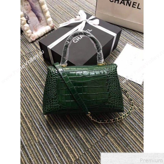 Chanel Crocodile Embossed Leather Flap Top Handle Bag A93050 Green 2019 (XINX-9050905)