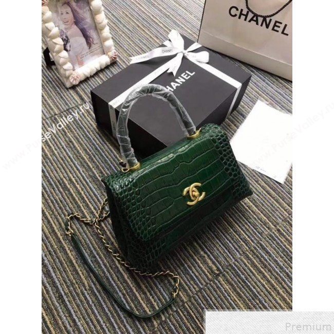 Chanel Crocodile Embossed Leather Flap Top Handle Bag A93050 Green 2019 (XINX-9050905)
