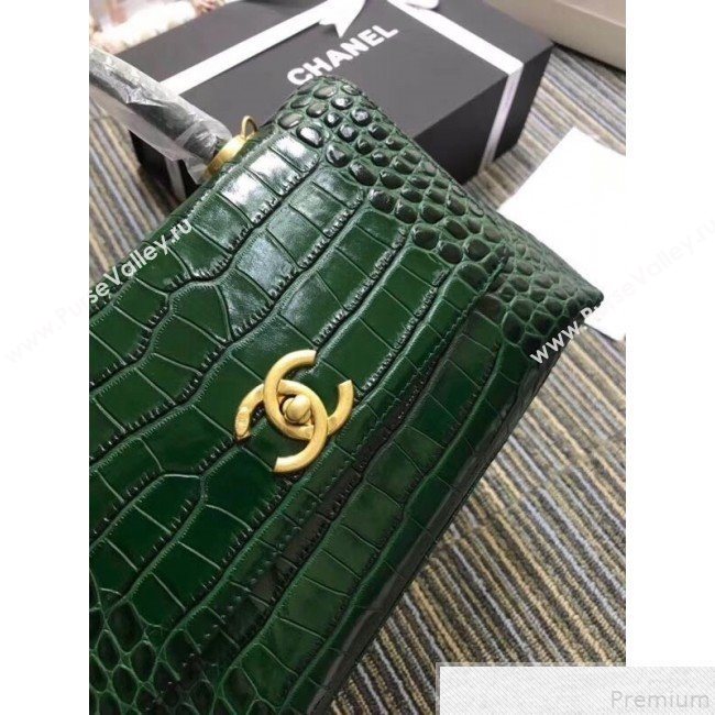 Chanel Crocodile Embossed Leather Flap Top Handle Bag A93050 Green 2019 (XINX-9050905)