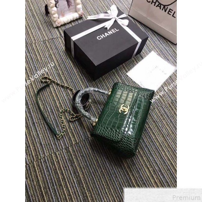 Chanel Crocodile Embossed Leather Flap Top Handle Bag A93050 Green 2019 (XINX-9050905)