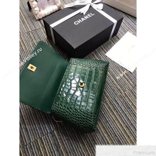 Chanel Crocodile Embossed Leather Flap Top Handle Bag A93050 Green 2019 (XINX-9050905)