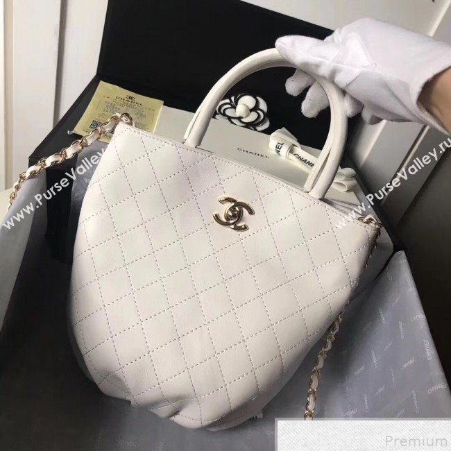 Chanel Quilted Calfskin Pleated Bucket Shopping Bag White 2019 (FENGH-9050907)
