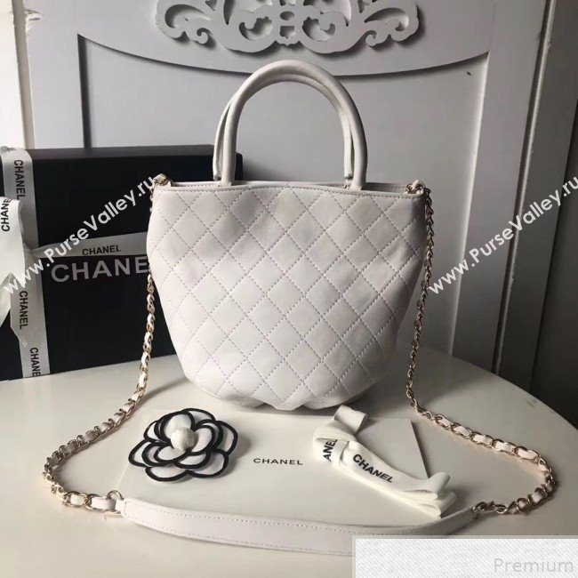 Chanel Quilted Calfskin Pleated Bucket Shopping Bag White 2019 (FENGH-9050907)