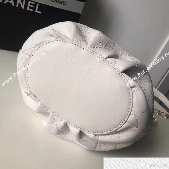 Chanel Quilted Calfskin Pleated Bucket Shopping Bag White 2019 (FENGH-9050907)