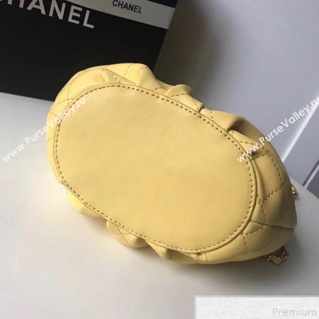 Chanel Quilted Calfskin Pleated Bucket Shopping Bag Yellow 2019 (FENGH-9050908)