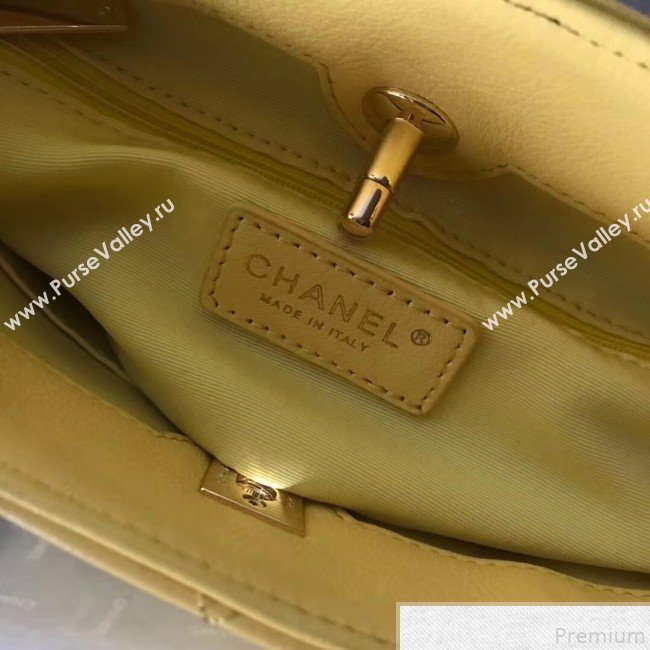 Chanel Quilted Calfskin Pleated Bucket Shopping Bag Yellow 2019 (FENGH-9050908)