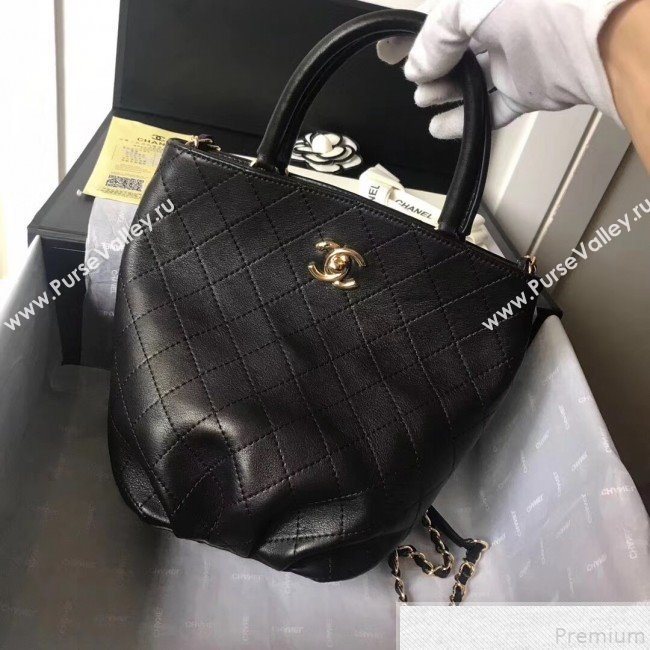 Chanel Quilted Calfskin Pleated Bucket Shopping Bag Black 2019 (FENGH-9050909)