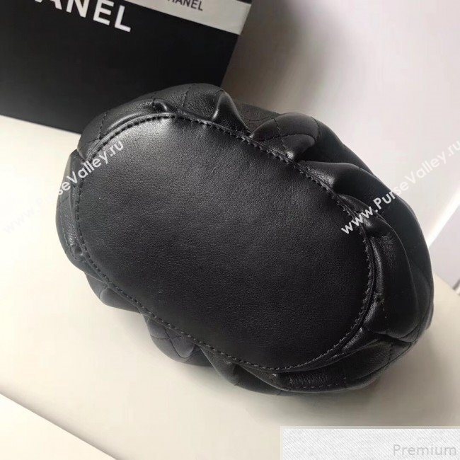 Chanel Quilted Calfskin Pleated Bucket Shopping Bag Black 2019 (FENGH-9050909)