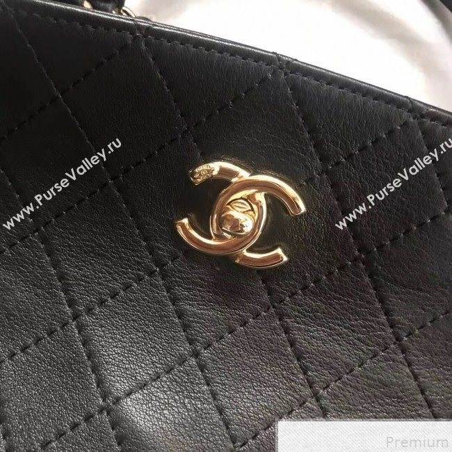 Chanel Quilted Calfskin Pleated Bucket Shopping Bag Black 2019 (FENGH-9050909)