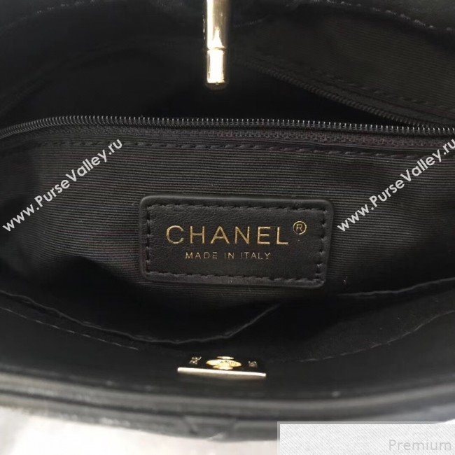 Chanel Quilted Calfskin Pleated Bucket Shopping Bag Black 2019 (FENGH-9050909)