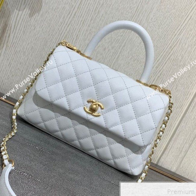 Chanel Small Grained Quilted Calfskin Coco Handle Flap Top Handle Bag White 2019 (SSZ-9050910)