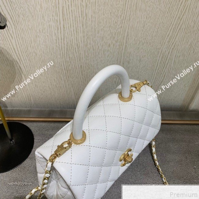Chanel Small Grained Quilted Calfskin Coco Handle Flap Top Handle Bag White 2019 (SSZ-9050910)