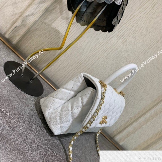 Chanel Small Grained Quilted Calfskin Coco Handle Flap Top Handle Bag White 2019 (SSZ-9050910)