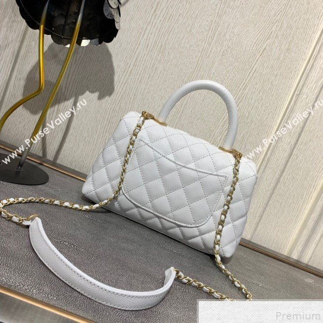 Chanel Small Grained Quilted Calfskin Coco Handle Flap Top Handle Bag White 2019 (SSZ-9050910)