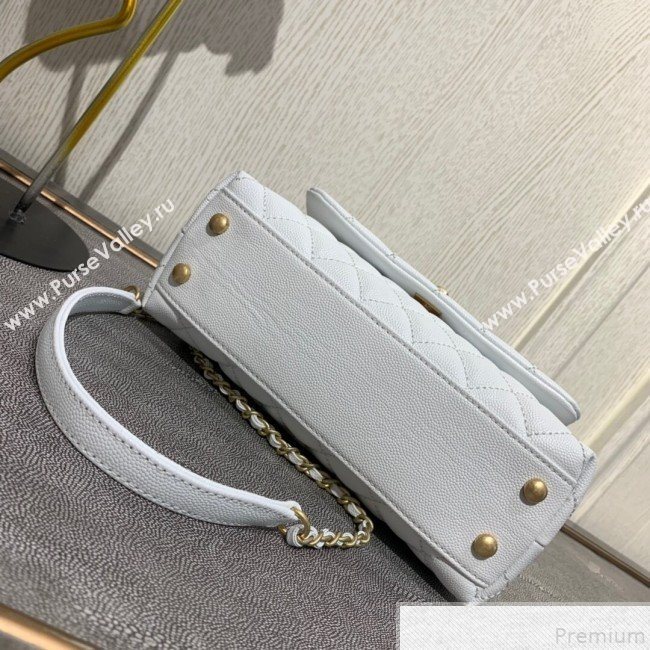 Chanel Small Grained Quilted Calfskin Coco Handle Flap Top Handle Bag White 2019 (SSZ-9050910)