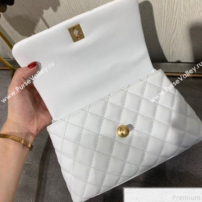 Chanel Small Grained Quilted Calfskin Coco Handle Flap Top Handle Bag White 2019 (SSZ-9050910)