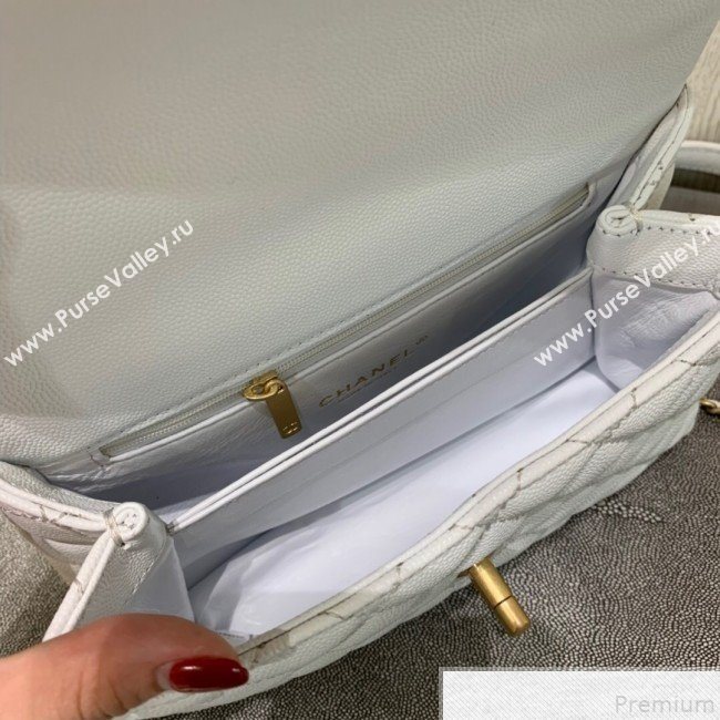 Chanel Small Grained Quilted Calfskin Coco Handle Flap Top Handle Bag White 2019 (SSZ-9050910)