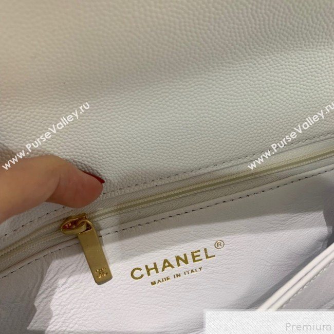 Chanel Small Grained Quilted Calfskin Coco Handle Flap Top Handle Bag White 2019 (SSZ-9050910)