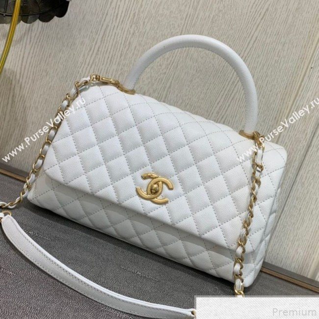Chanel Grained Quilted Calfskin Coco Handle Flap Top Handle Bag White 2019 (SSZ-9050911)