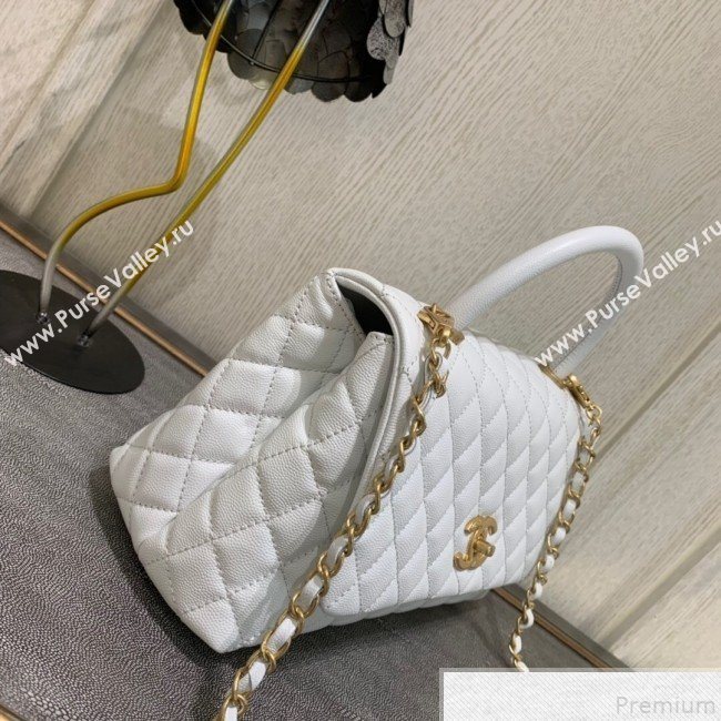 Chanel Grained Quilted Calfskin Coco Handle Flap Top Handle Bag White 2019 (SSZ-9050911)