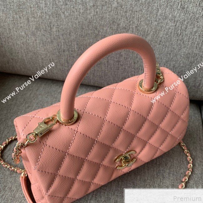 Chanel Small Grained Quilted Calfskin Coco Handle Flap Top Handle Bag Pink 2019 (SSZ-9050912)