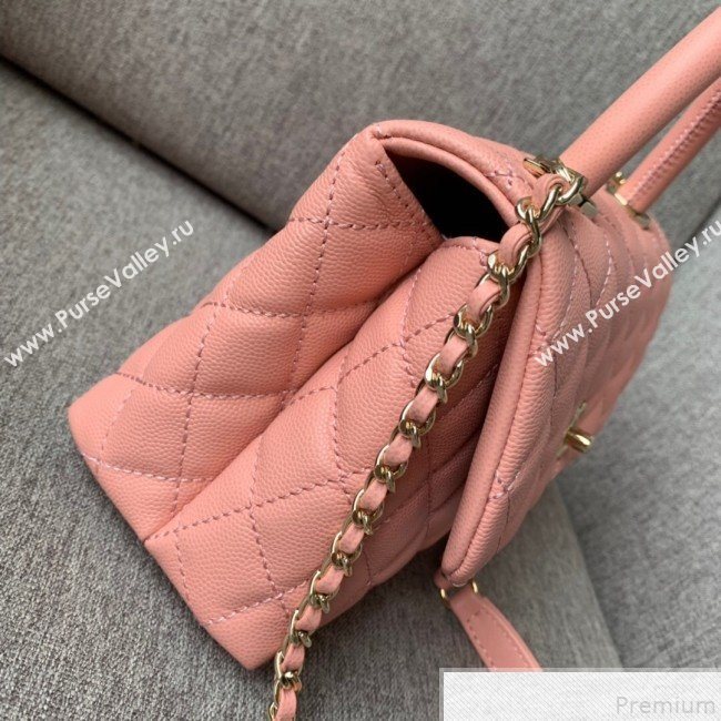 Chanel Small Grained Quilted Calfskin Coco Handle Flap Top Handle Bag Pink 2019 (SSZ-9050912)