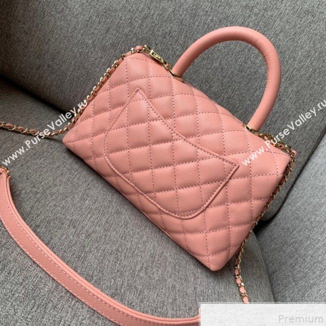 Chanel Small Grained Quilted Calfskin Coco Handle Flap Top Handle Bag Pink 2019 (SSZ-9050912)