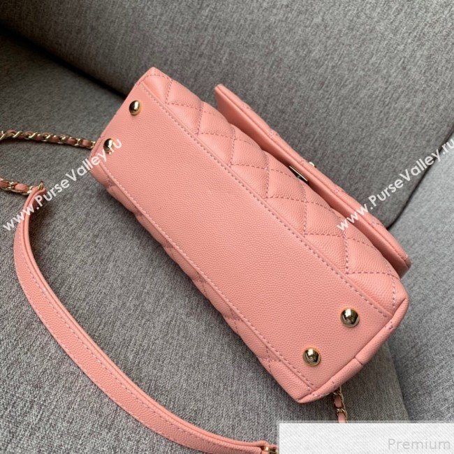 Chanel Small Grained Quilted Calfskin Coco Handle Flap Top Handle Bag Pink 2019 (SSZ-9050912)