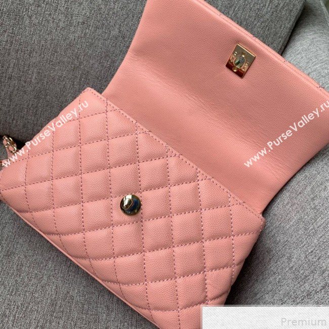 Chanel Small Grained Quilted Calfskin Coco Handle Flap Top Handle Bag Pink 2019 (SSZ-9050912)