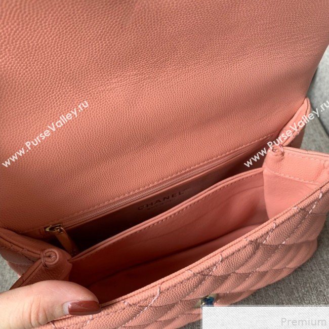 Chanel Small Grained Quilted Calfskin Coco Handle Flap Top Handle Bag Pink 2019 (SSZ-9050912)