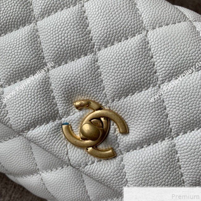 Chanel Small Grained Quilted Calfskin Coco Handle Flap Top Handle Bag White/Pink 2019 (SSZ-9050914)