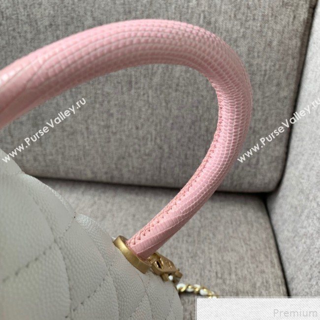 Chanel Small Grained Quilted Calfskin Coco Handle Flap Top Handle Bag White/Pink 2019 (SSZ-9050914)