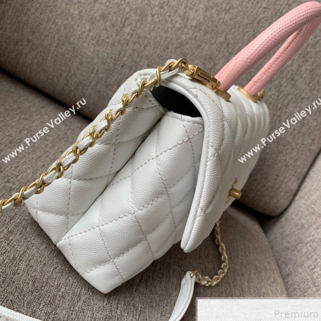 Chanel Small Grained Quilted Calfskin Coco Handle Flap Top Handle Bag White/Pink 2019 (SSZ-9050914)