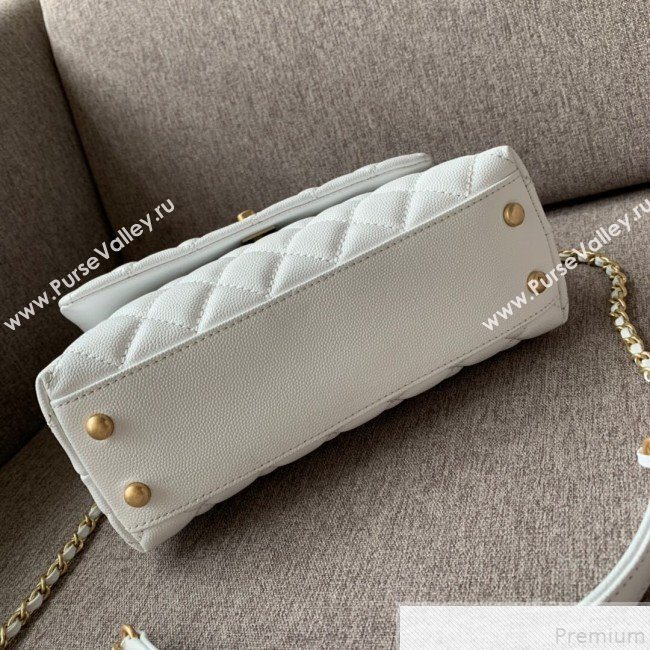 Chanel Small Grained Quilted Calfskin Coco Handle Flap Top Handle Bag White/Pink 2019 (SSZ-9050914)