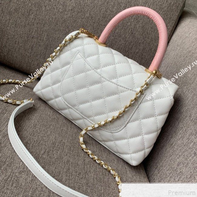 Chanel Small Grained Quilted Calfskin Coco Handle Flap Top Handle Bag White/Pink 2019 (SSZ-9050914)