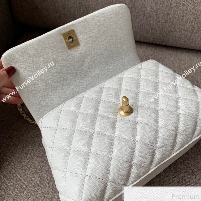 Chanel Small Grained Quilted Calfskin Coco Handle Flap Top Handle Bag White/Pink 2019 (SSZ-9050914)