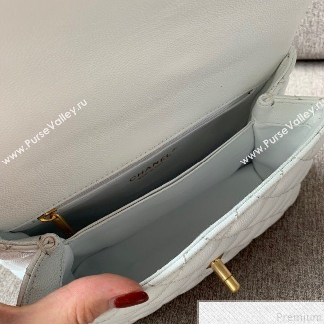 Chanel Small Grained Quilted Calfskin Coco Handle Flap Top Handle Bag White/Pink 2019 (SSZ-9050914)