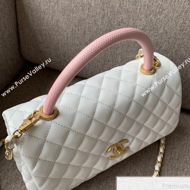 Chanel Grained Quilted Calfskin Coco Handle Flap Top Handle Bag White/Pink 2019 (SSZ-9050915)