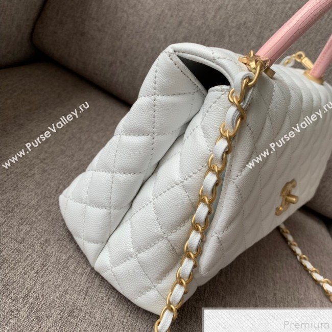 Chanel Grained Quilted Calfskin Coco Handle Flap Top Handle Bag White/Pink 2019 (SSZ-9050915)