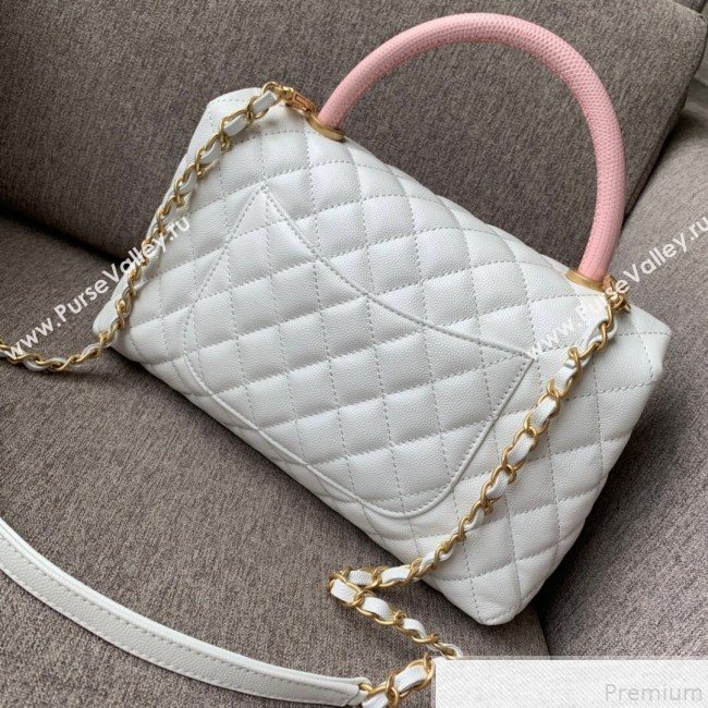 Chanel Grained Quilted Calfskin Coco Handle Flap Top Handle Bag White/Pink 2019 (SSZ-9050915)